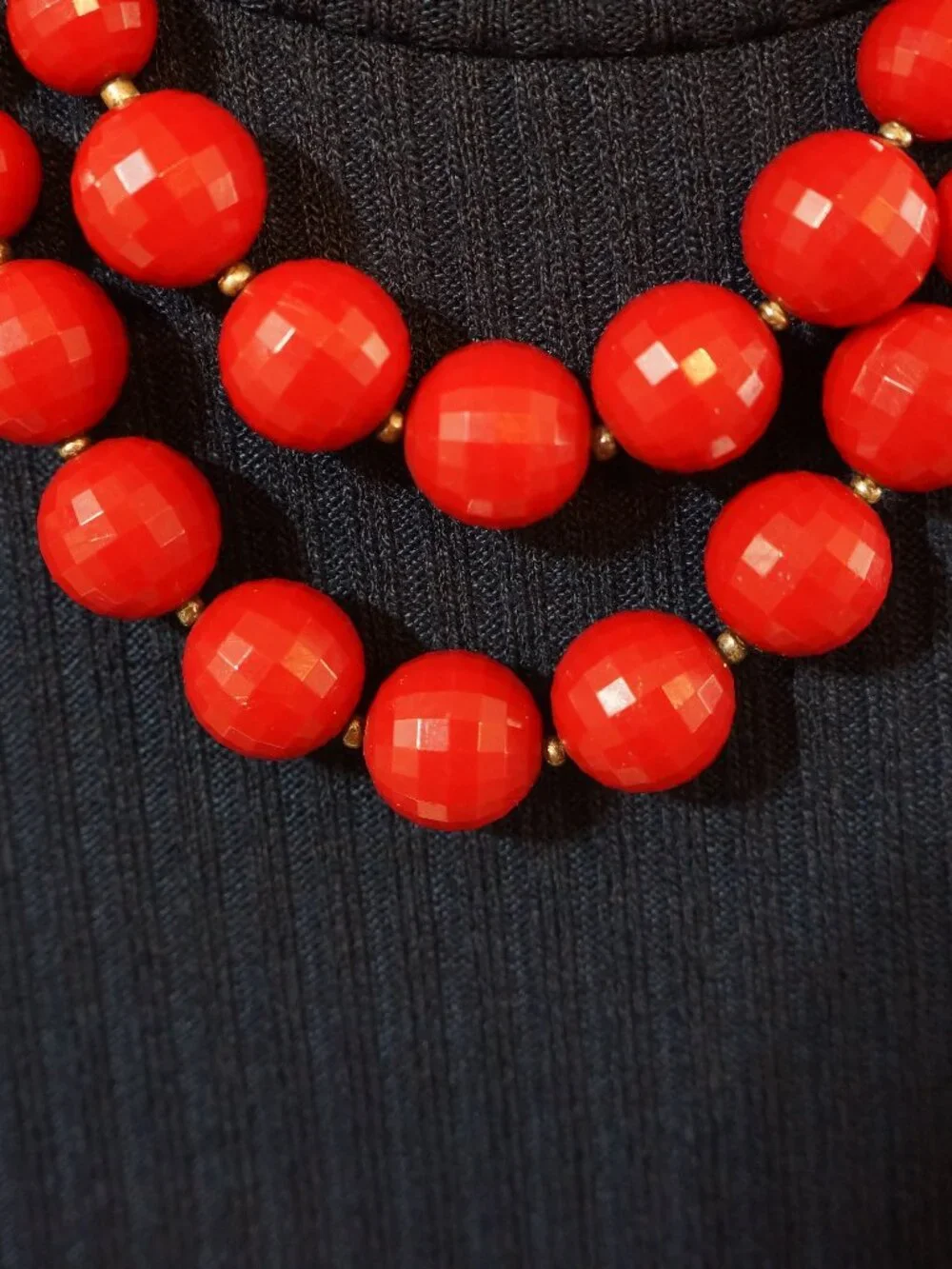 Vintage 1950s Signed Germany Red Faceted Bead Necklace & Clip On Earring Set